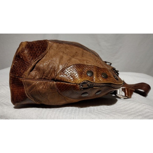 Vintage Lisandro Sarasota Large 2-Tone Brown Leather Engraved Double Handle Bag - Picture 9 of 16